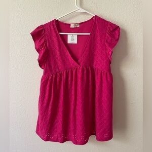 Entro hot pink eyelet blouse